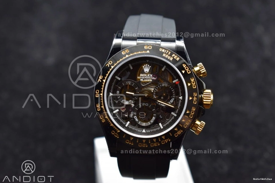 Colorful Ceramic Dial PVD on Strap Blaken GETF Skeleton Edition Rubber Best Daytona Bezel Gold SA 523 Black 0211